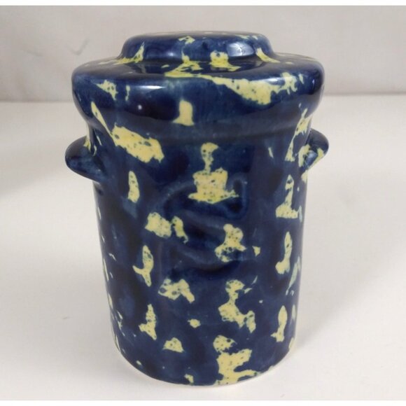 Vintage Spackleware Stoneware Blue Milk Can Salt & Pepper Shakers USA - Picture 10 of 16